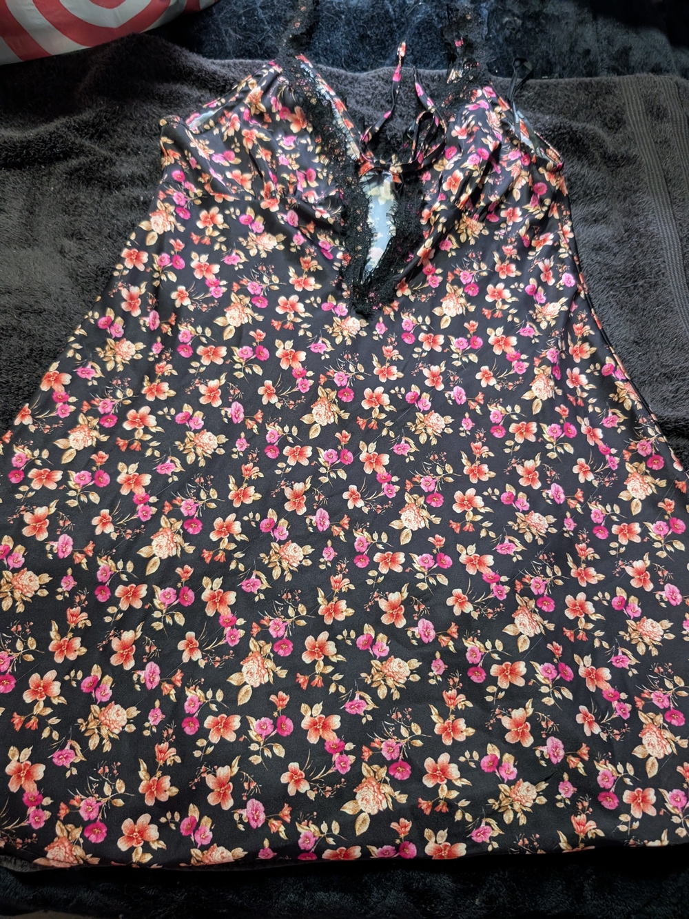 Forever 21 Black Floral Slip Dress with Pink and Cream Blooms